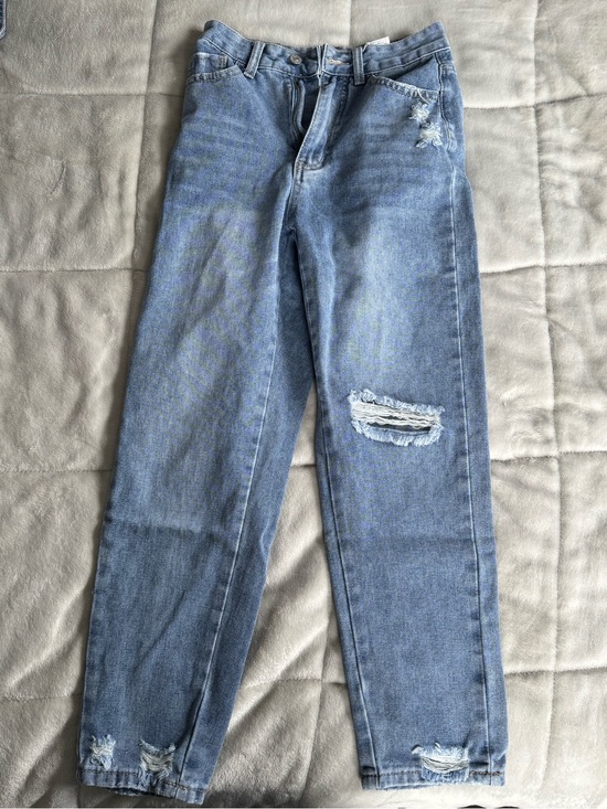Denim - Straight-Leg Distressed Women's Jeans in Light Blue